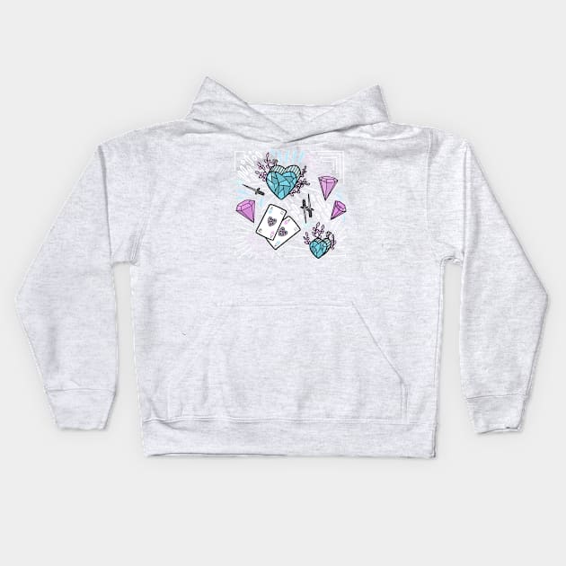 Blue and Pink Diamond Heart design Kids Hoodie by DamageTwig